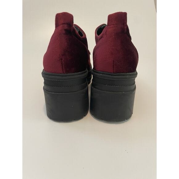 ASOS Size 5 Burgundy Velvet Platform Loafer Shoes Heels - Picture 6 of 8